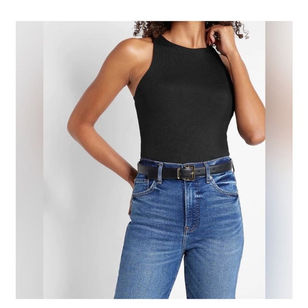 NWT House of Harlow‎ 1960 All Day Contour Black Ribbed Bodysuit S
